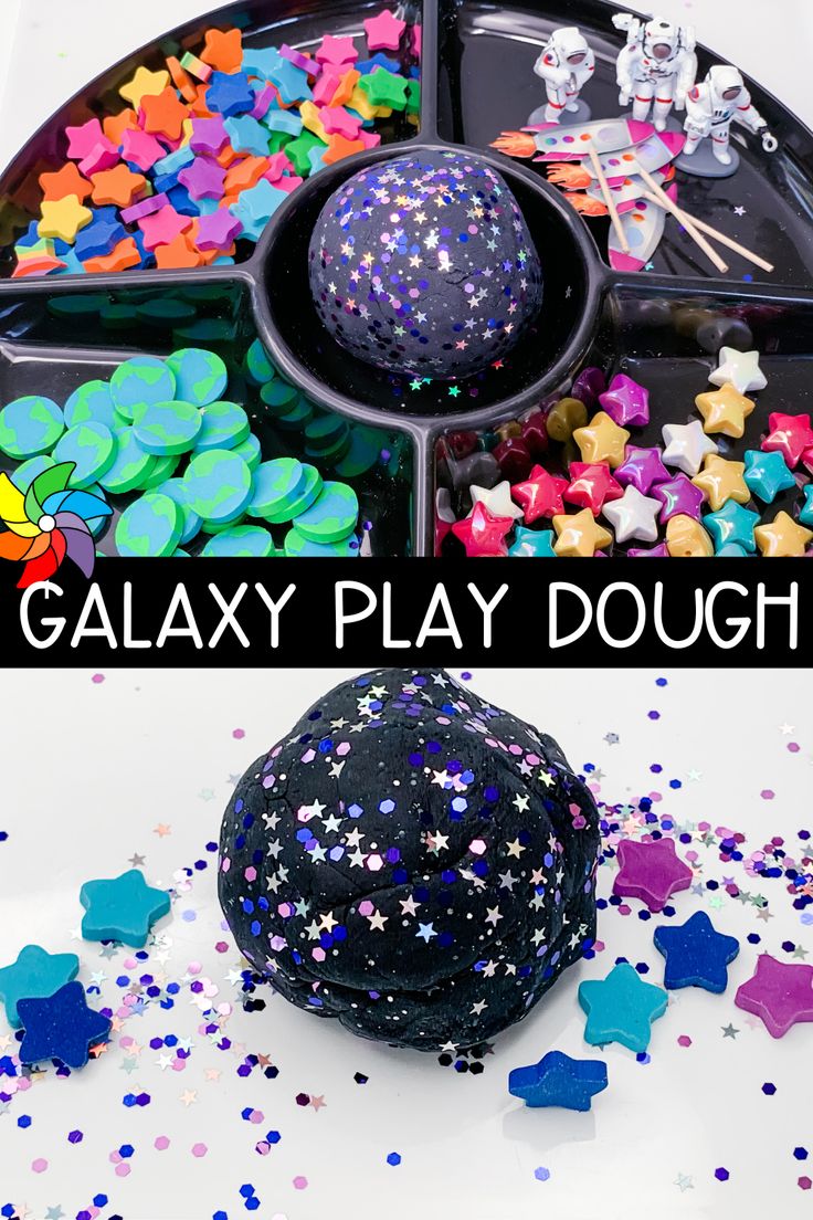 the galaxy play dough is made with sprinkles and plastic stars on it