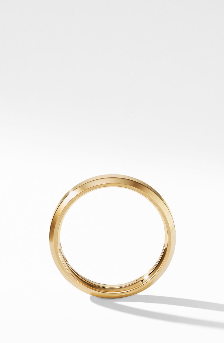 18-karat yellow gold. Ring, 4mm. Made in the USA. Style Name:David Yurman Beveled Band Ring In 18K Yellow Gold. Style Number: 5671670. Available in stores. Classic Rings With Polished Finish, Yellow Gold Rings With Polished Edges, Luxury Formal Stackable Rings With Polished Finish, Yellow Gold Signet Ring With Polished Edges, Classic Yellow Gold Signet Ring With Tension Setting, Classic Yellow Gold Rings With Tension Setting, Luxury Yellow Gold Signet Ring With Tension Setting, Luxury Gold Stackable Rings With Polished Finish, Formal Gold Stackable Rings With Polished Finish