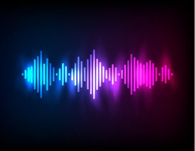 an abstract sound wave in pink, blue and purple colors on a dark black background