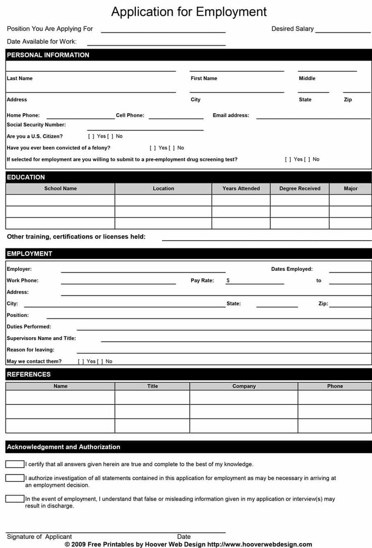 application form for employment in the united states