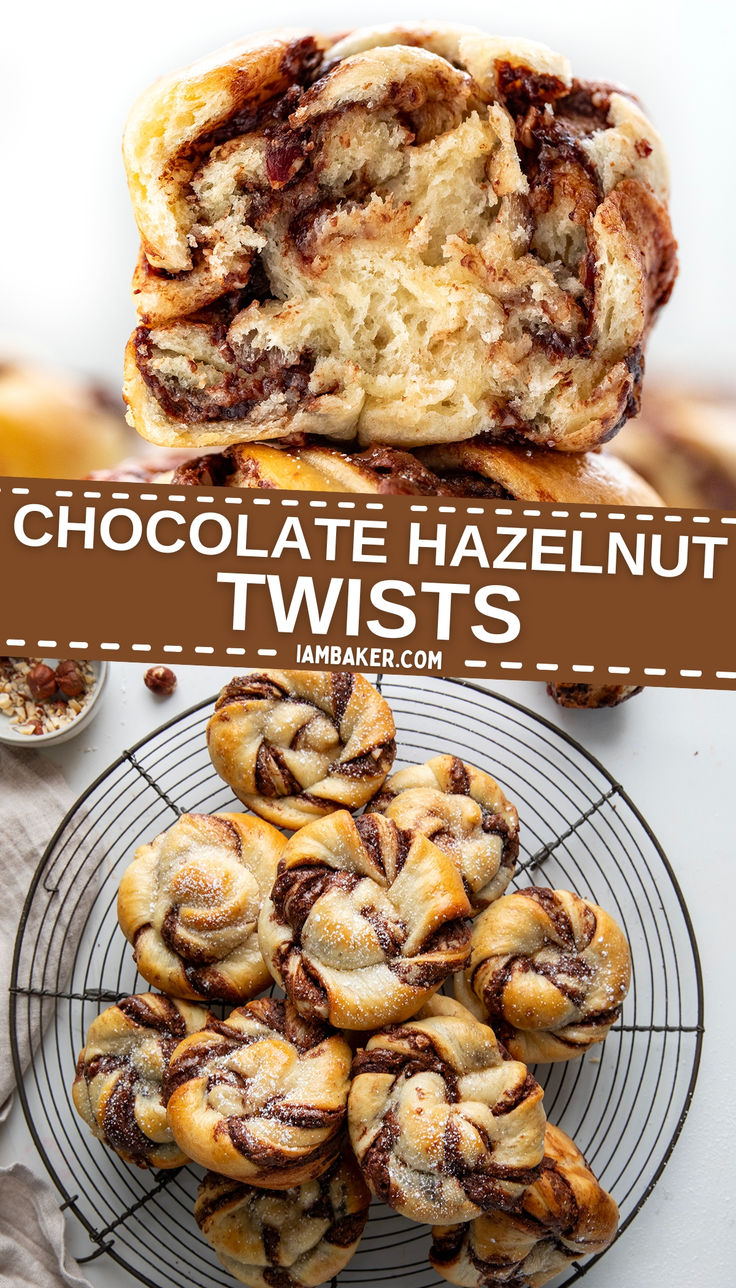 one image shows half of a hazelnut twist and the second image shows many hazelnut twists on a wire rack. Nutella Baking, Hazelnut Dessert, White Chocolate Macadamia Cookies, Easy Impressive Dessert, Hazelnut Recipes, Macadamia Cookies, Sweet Bakes, Packed Breakfast, Local Bakery