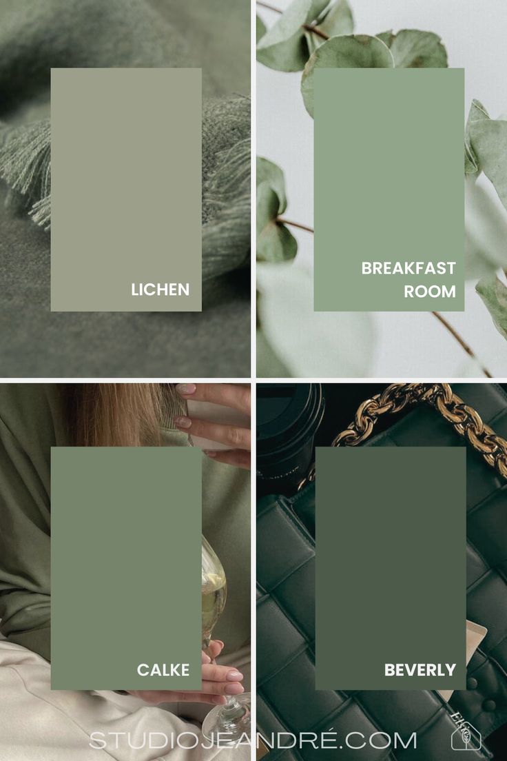 four different shades of green with the words, breakfast room and beryly