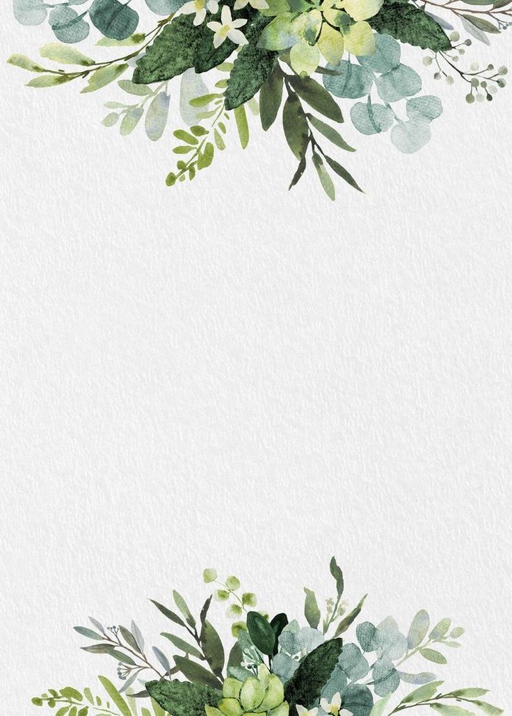 watercolor painting of flowers and greenery on white paper with place for your text