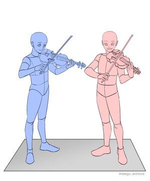 an image of two people playing violin