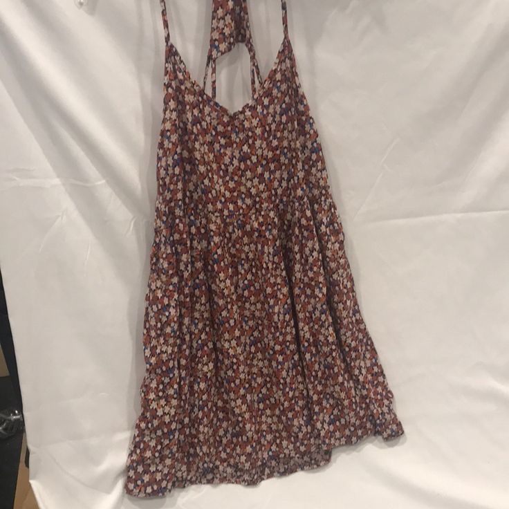 Cute Flowy Summer Dress. Never Worn, Great Condition! Small Zip In The Back With Designed Straps Multicolor Sleeveless Ditsy Floral Dress, Sleeveless Floral Print Mini Dress For Fall, Multicolor Floral Print Sundress For Brunch, Casual Sundress With Ditsy Floral Print For Brunch, Casual Ditsy Floral Print Sundress For Brunch, Patterned Floral Print Sleeveless Mini Dress, Sleeveless Floral Print Patterned Mini Dress, Floral Print Sundress For Brunch, Flowy Orange Floral Print Dress