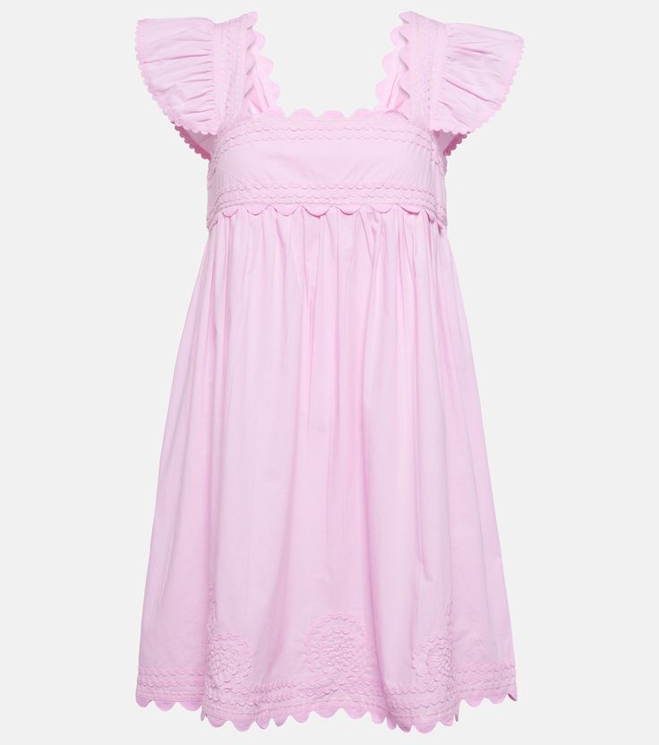 Embroidered cotton minidress in pink - Juliet Dunn | Mytheresa Cotton Mini Dress With Lace Trim And Square Neck, Cotton Mini Dress With Lace Trim, Cotton Mini Dress With Ruffles, Cotton Mini Dress For Daywear, Cotton Square Neck Mini Dress For Daywear, Cotton Ruffle Mini Dress, Spring Cotton Mini Dress With Lace Trim, Feminine Cotton Mini Dress With Ruffles, Feminine Cotton Dresses For Daywear