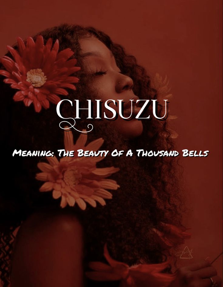 a woman with flowers in her hair and the words, chisuu meaning the beauty of a thousand bells