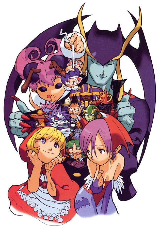 an image of some anime characters in front of a giant purple demon with horns on its head