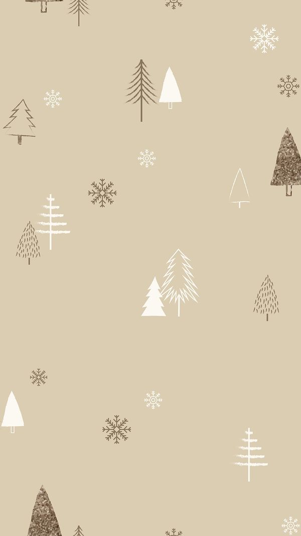 a beige background with trees and snowflakes