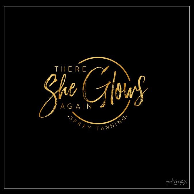 the logo for there she glows again featuring gold lettering and a circle on black