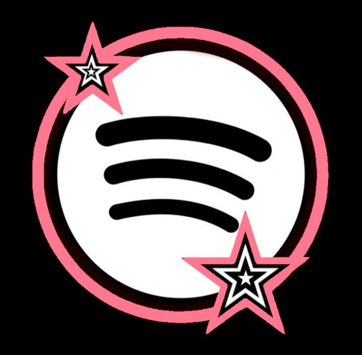 a white and pink logo with stars in the middle on a black background that says spotify