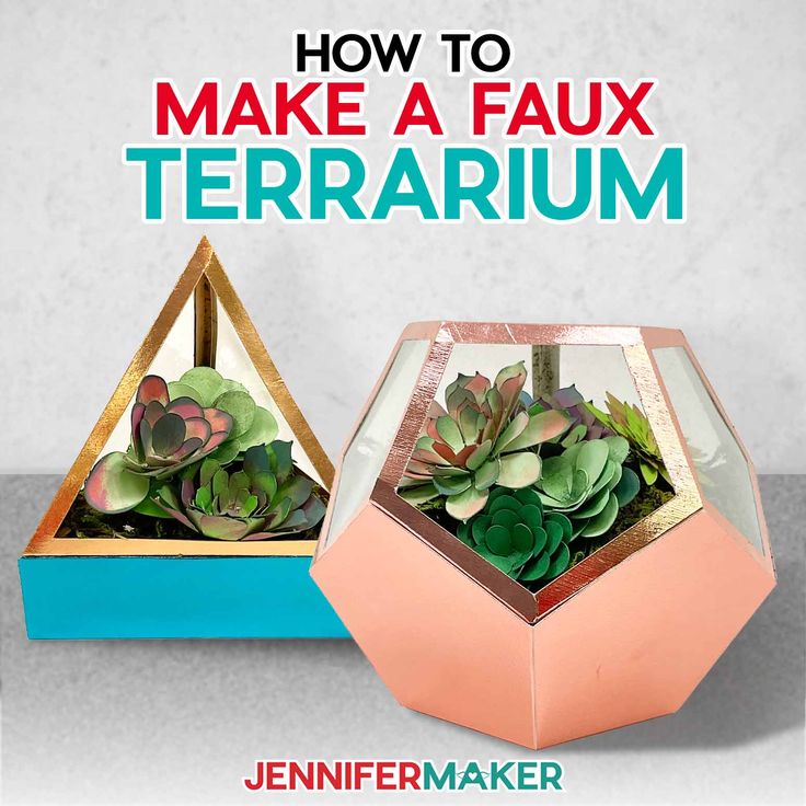 how to make a faux terrarium box with succulents and copper leaf accents