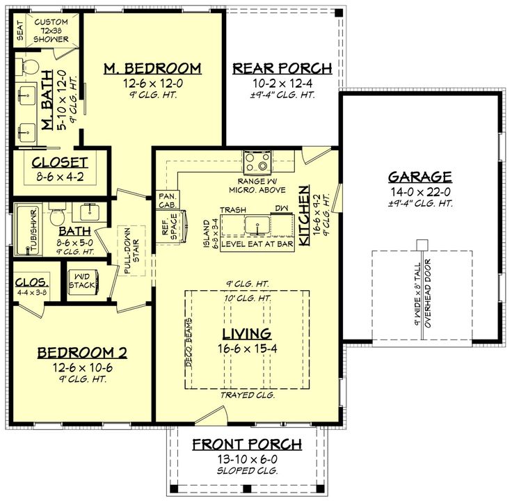 the floor plan for a two story house with an attached garage and living room area