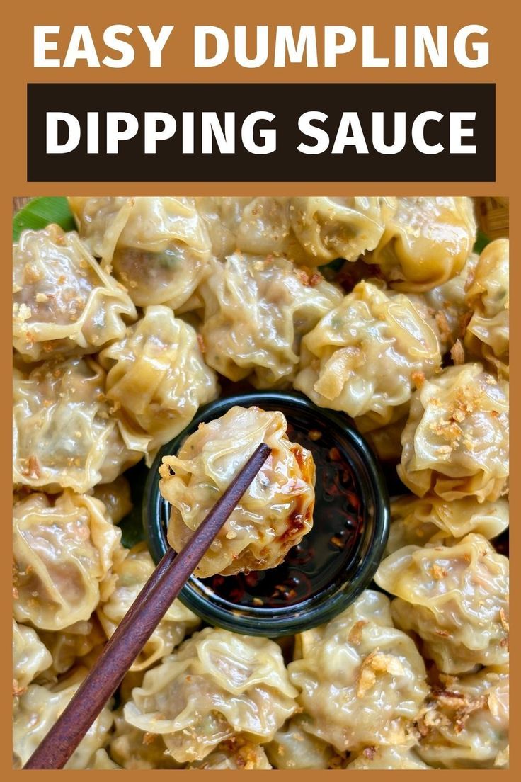 dumpling sauce with chopsticks in it and the words, easy dumpling dipping sauce