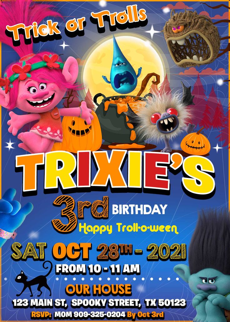 the trick or treat flyer for trixie's 3rd birthday