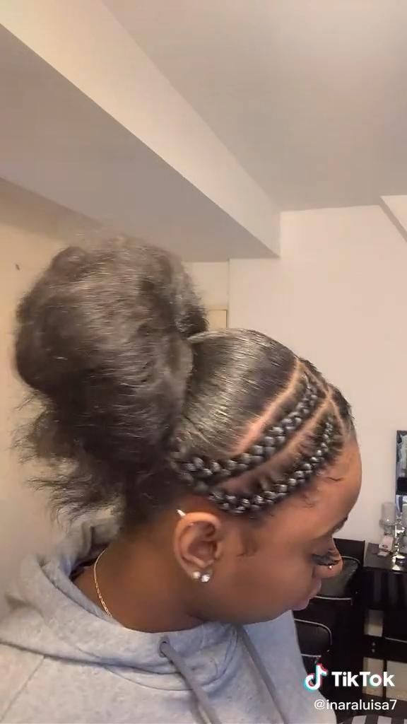 Braid Hairstyles With Ponytail, Braiding Hairstyles For Natural Hair, 2 Braid Buns For Black Women, Two Ponytails With Braids Natural Hair, Natural Hairstyle Braid, 2 Braids In The Front With Hair Down Natural Hair, Easy Fake Hair Hairstyles Black, Natural Hairstyles Real Hair, 2 Braids Into A Bun Natural Hair