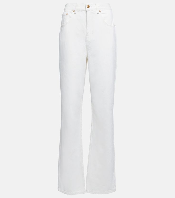 Mid Rise Straight Jeans in White - Tory Burch | Mytheresa Mid Rise Straight Jeans, Summer Staples, Coastal Style, Slim Legs, White Wash, Cropped Jeans, High Waist Jeans, Straight Jeans, Stretch Denim