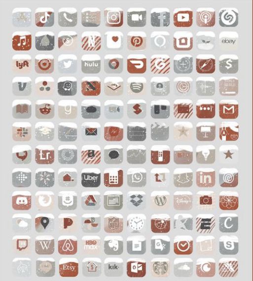 a poster with many different types of icons in red and grey colors, including the letter s