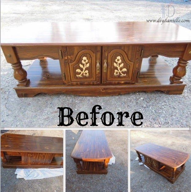 before and after photos of an old coffee table