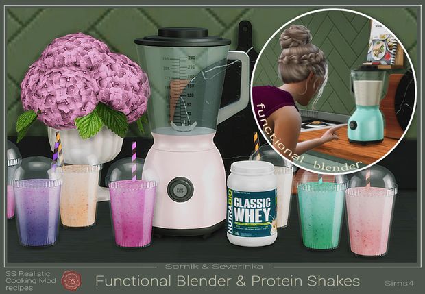 a blender surrounded by different types of smoothies and juices, with an image of a woman in the background