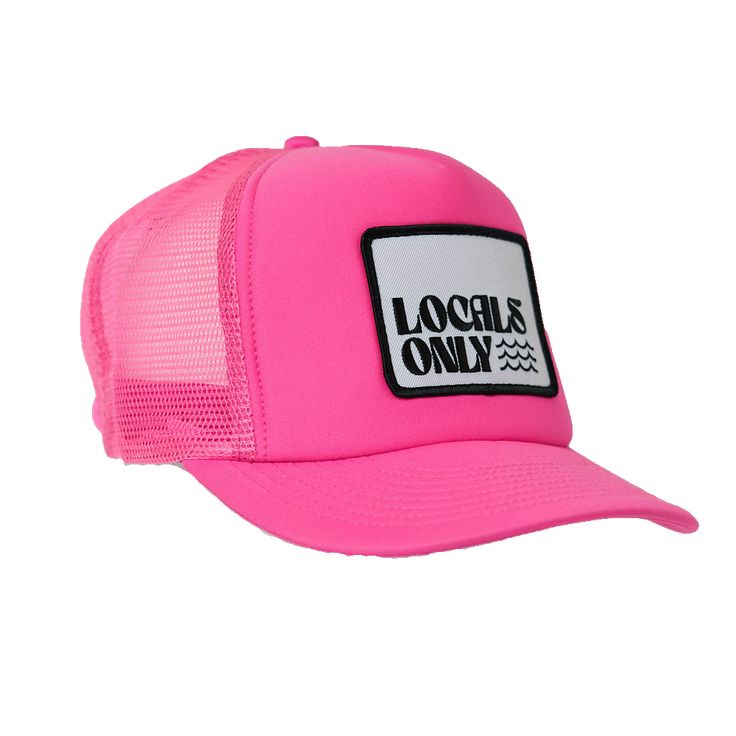 Locals Only Trucker Beach days are the best days! This his or hers trucker is part of our Locals Only Collection. His or Hers and perfect for your next day in the sun. So light, medium profile and a perfect addition to your growing hat collection. This patch is sewn on for extra durability. 5 Panel Foam Mesh Back Trucker, High Rise, Pro Style Adult Sizing 100% Poly Foam Front, 100% Nylon Back Summer Trucker Hat With Flat Brim, Upf 50+ Summer Trucker Hat, Summer Trucker Hat With Upf 50+, Summer Trucker Hat With Upf 50+ Protection, Trendy Trucker Hat With Curved Bill For Beach, Summer Snapback Trucker Hat With Upf 50+, Trendy Curved Bill Trucker Hat For Beach, Flat Brim Trucker Hat For Summer Outdoor, Lightweight Summer Trucker Cap