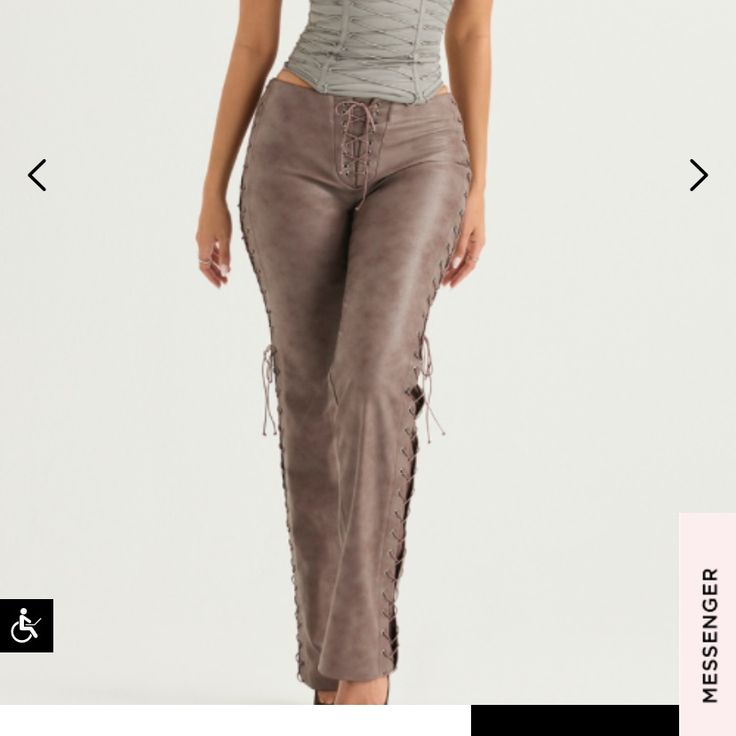 I Am Looking To Purchase These Pants!! Please Comment If You Are Selling Them Leather Lace Up Pants, Lace Up Leather Pants, Going Out Pants, Lace Up Trousers, Lace Up Pants, Mocha Color, Leather Pant, I Am Looking, Cool Fits