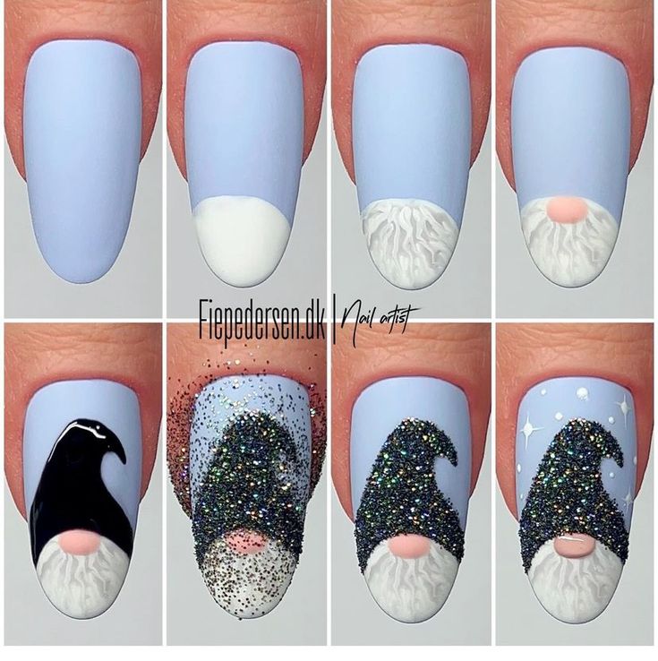 Gonk Nails Step By Step, Christmas Nails Nome, Nome Christmas Nails, Step By Step Christmas Nails, Easy Nail Art Christmas, Christmas Nails Step By Step, Gnome Nails Art, Christmas Nails Tutorial, Elf Nails