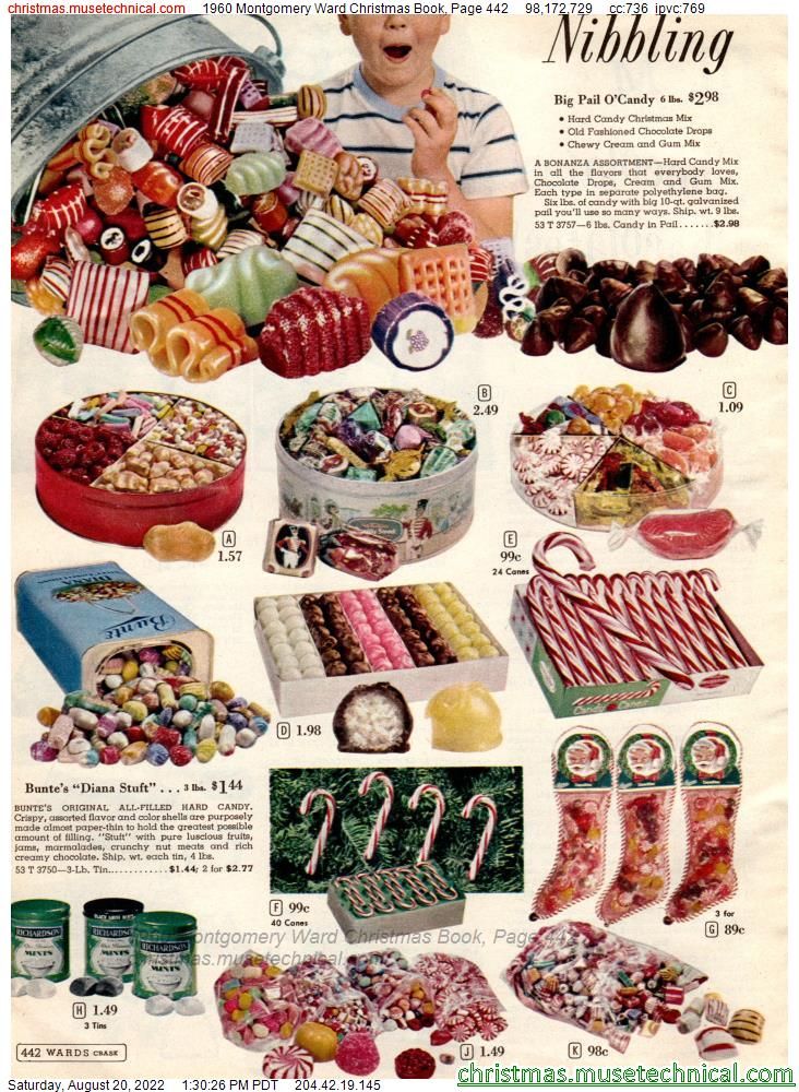 an old advertisement for christmas candy and other holiday treats from the 1950's or 1960s's