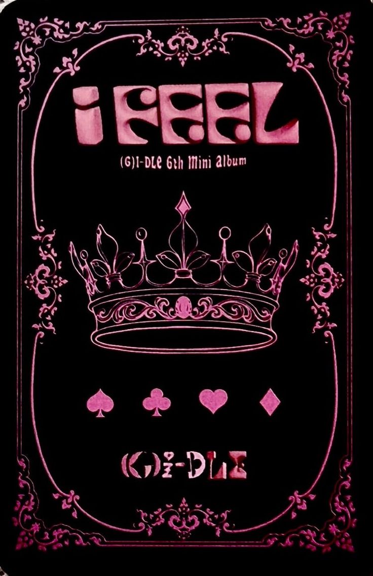 the cover for i feel, featuring a crown and two hearts in pink on a black background