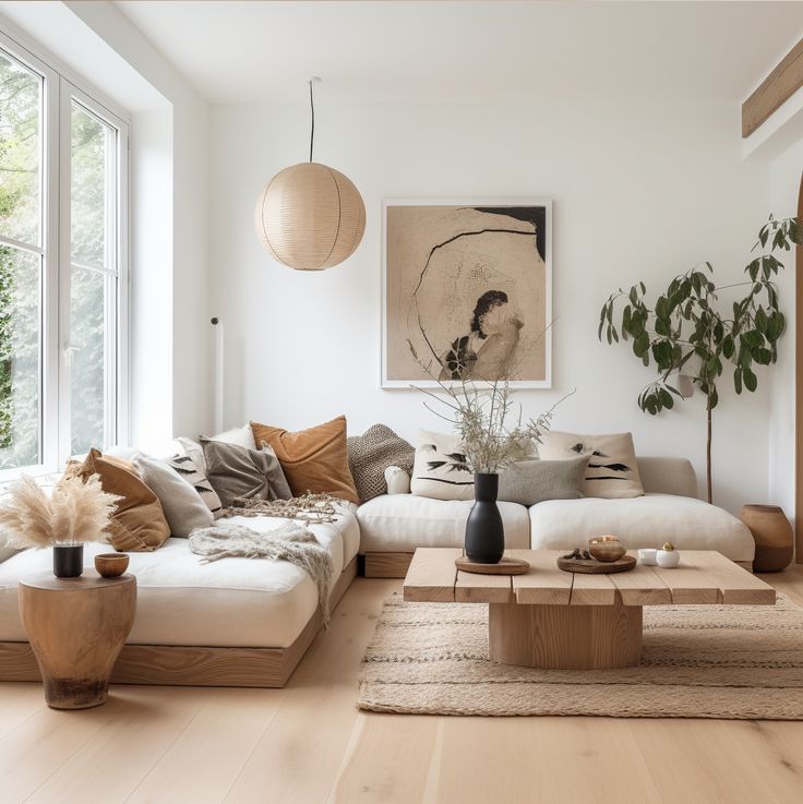 a living room filled with furniture and lots of windows