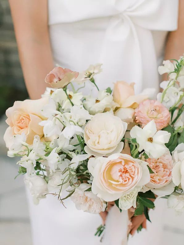 a bride holding a bouquet of flowers in her hands