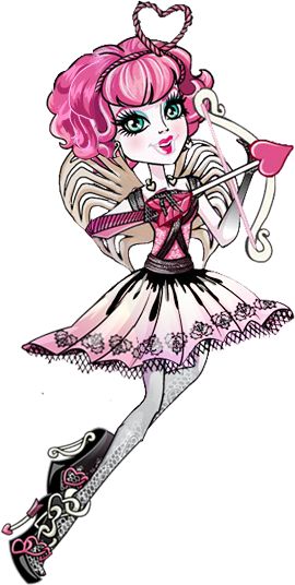 a drawing of a girl with pink hair wearing a dress and holding a heart shaped object