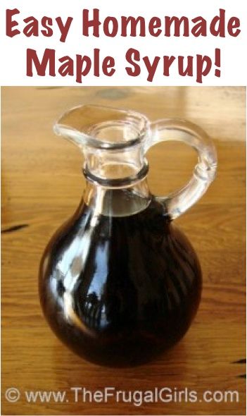 an easy homemade maple syrup recipe with instructions for making it in a glass pitcher or carafe