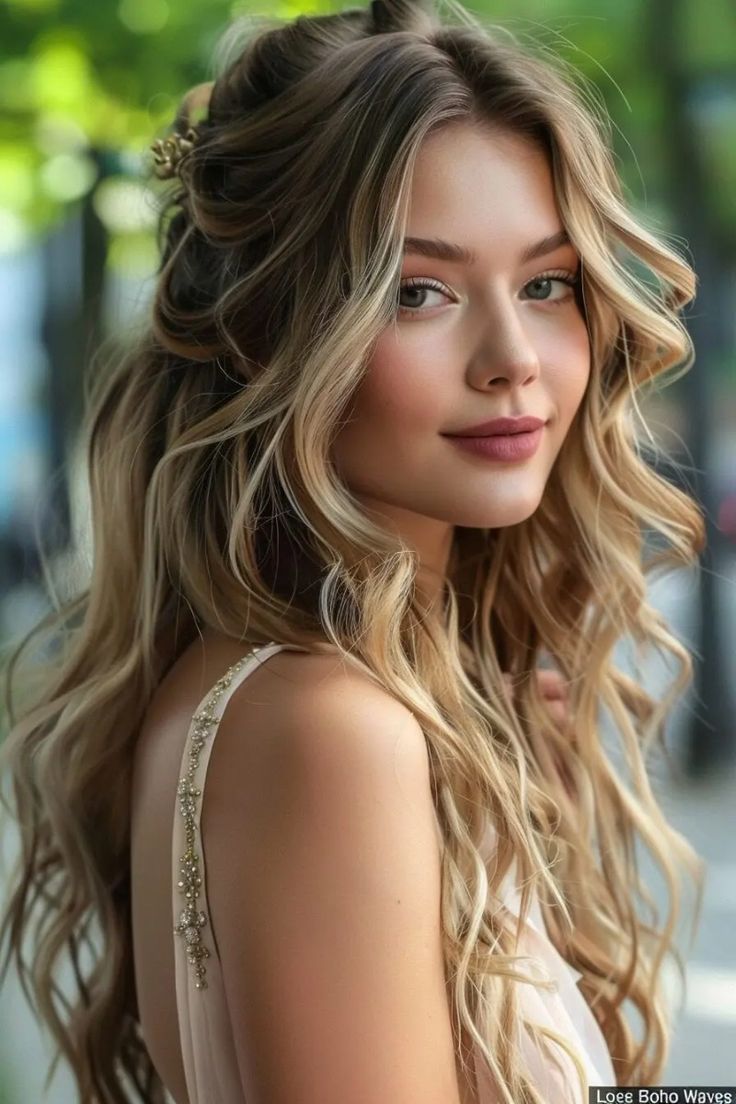 Your wedding day is supposed to be one of the most beautiful and memorable moments of your life. Beach Waves Bride Hair, Wedding Ceremony Hairstyles, Loose Beach Waves Wedding Hair, Wedding Hair Beach Waves, Loose Hairstyles Wedding, Hair With Beach Waves, Boho Wedding Updo, Simple Bride Hairstyles, Outdoor Wedding Hair