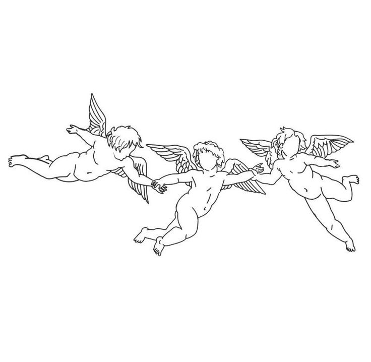 two cherubs with wings flying in the sky