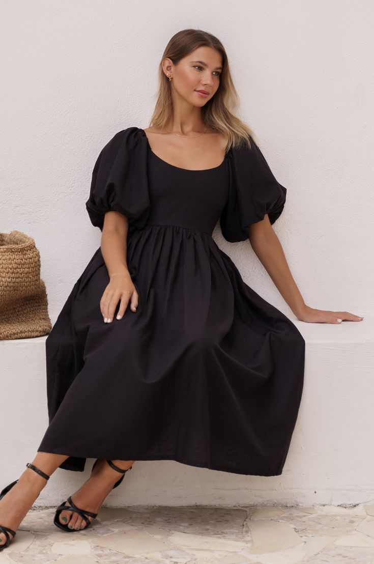 Cut from pure linen for drape and lightness, this romantic midi frock is framed by an on-trend oval neckline and smocked square shape back. Complete the perfect Summer look with sandals for a sunlit afternoon picnic or dress it up with heels to enjoy the sunset cocktails. 100% Linen Hand wash cold Wide and low-cut oval neckline Smocked back Gathered puff sleeves Unlined Easy to wear Length: S = 109 cm (42.5") M = 112.5 cm (44") L = 115.5 cm (45") XL = 119 cm (46") 2XL = 121.5 cm (47") 3XL = 125 Cannes Looks, Midi Frock, Afternoon Picnic, Elf Dress, Sorority Rush Dresses, Puff Sleeve Midi Dress, Bachelorette Dress, Casual Bodysuit, Rush Dresses