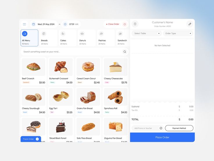 a computer screen showing different types of breads and pastries on the web page