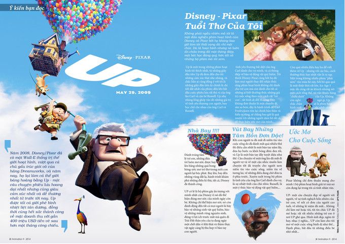 the inside pages of an article about disney pixas and their hot air balloons