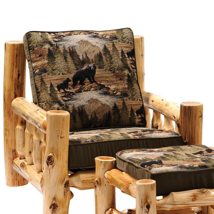 Cedar Log Frame Lounge Chair & Ottoman (7694478934248) Log Chairs, Rustic Log Furniture, Log Cabin Furniture, Cabin Furniture, Cedar Log, Rustic Chair, Log Furniture, Diy Garden Furniture, A Chair