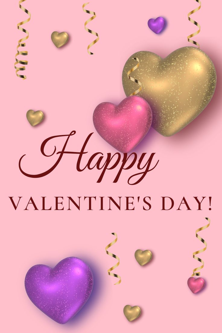 valentine's day card with two hearts and confetti on pink background photo