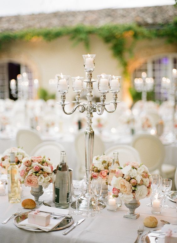 the table is set up for a wedding reception