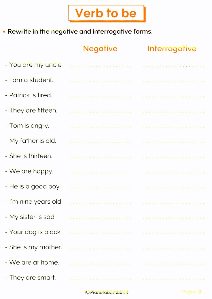 the verb to be worksheet is shown in orange and white with an orange border