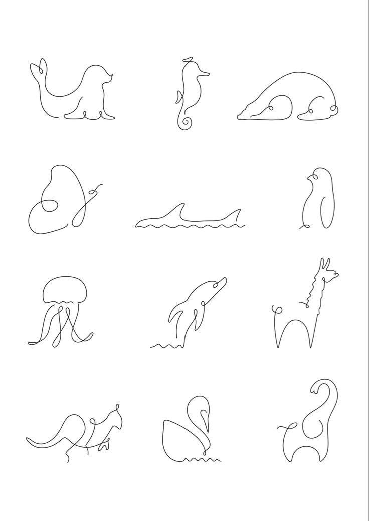 an image of animals that are drawn in line