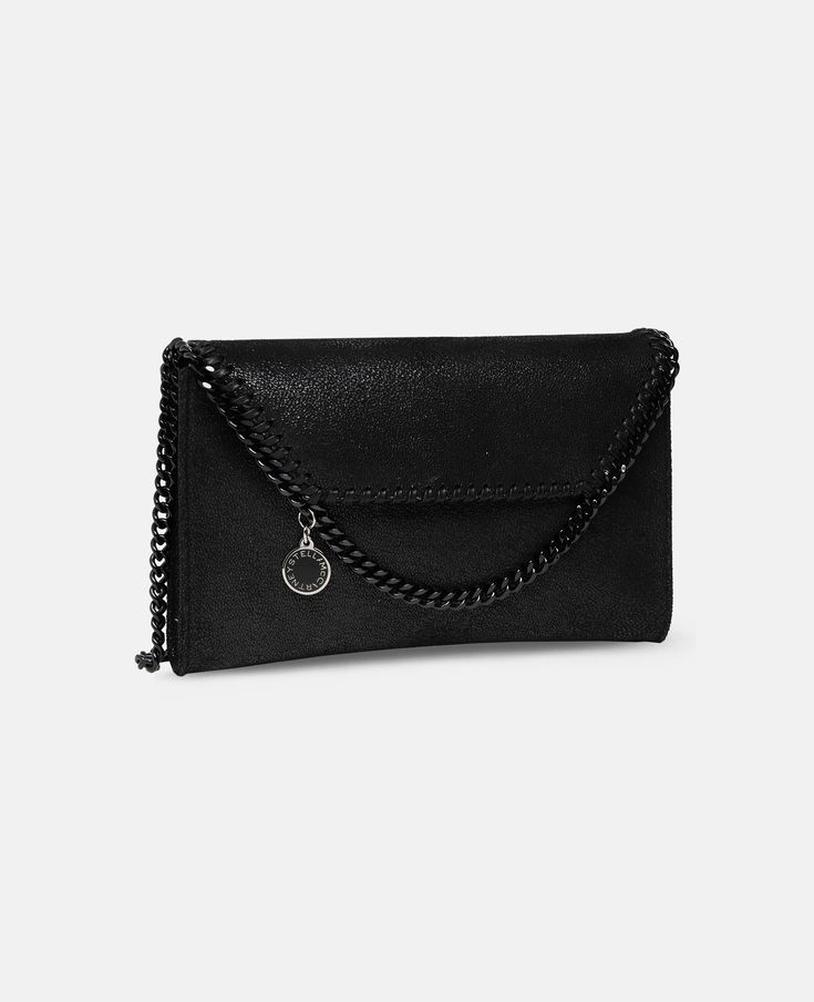 Women's Black Falabella Pouch | Stella McCartney Men Black Chain Wallet For Everyday Use, Black Wallet With Chain For Everyday Use, Black Wallets With Chain Strap, Black Wallets With Chain Strap For Everyday Use, Black Party Bag With Snap Closure, Black Party Bags With Snap Closure, Chic Leather Wallets With Chain Strap, Chic Leather Wallet With Chain Strap, Black Rectangular Wallets With Chain Strap