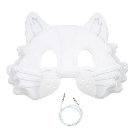 a white cat mask with ears on it's head and two wires attached to the side