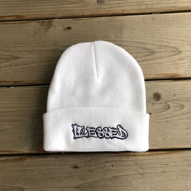 Stay warm, add style to your look and spark Kingdom conversations with our Blessed beanie! White Beanie Hats For Streetwear, Trendy White Beanie One Size, Trendy White Beanie, Trendy White Hat For Fall, White Streetwear Hat For Fall, Trendy White Winter Hat, White Hat For Fall Streetwear, White Fall Streetwear Hat, Casual White Hat For Fall