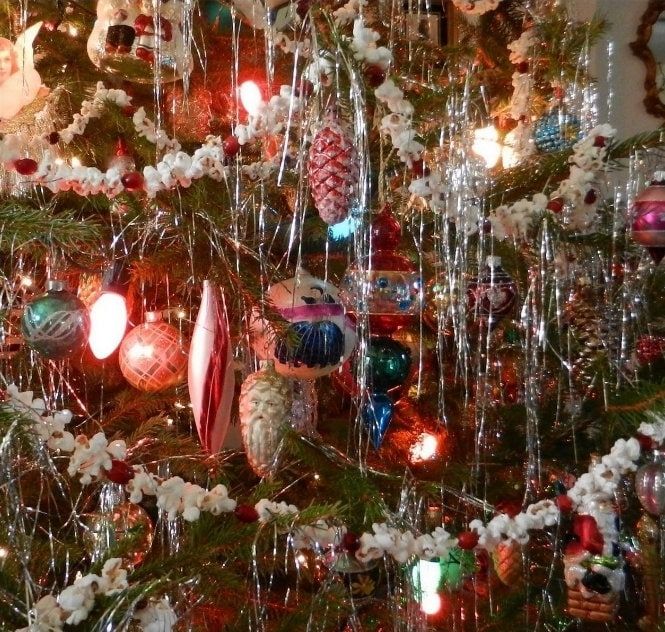 a decorated christmas tree with ornaments and lights