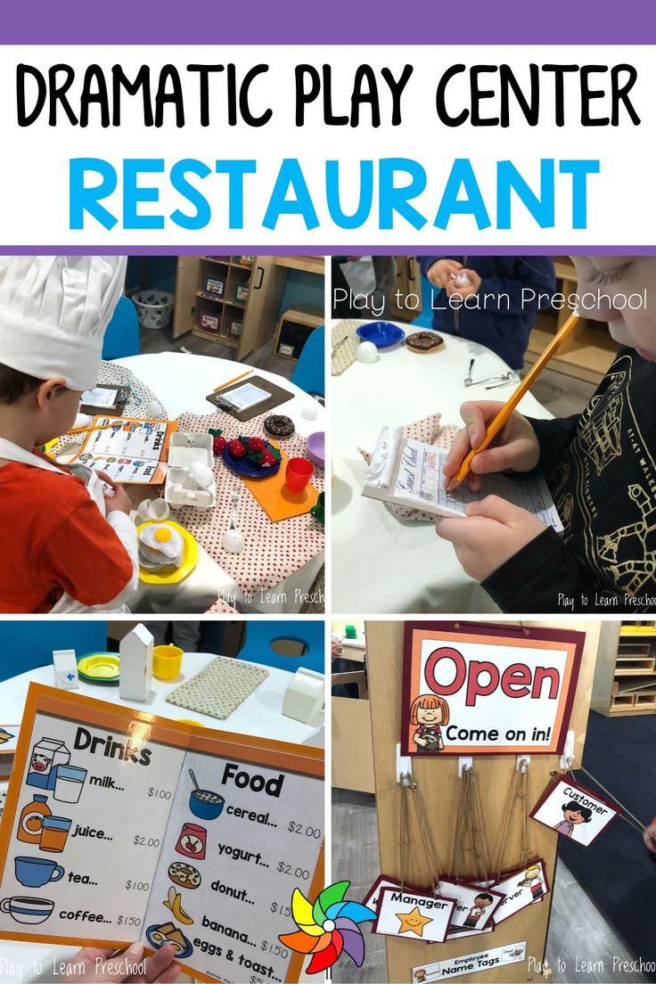 the dramatic play center for restaurants is perfect for kids to learn how to make their own menus