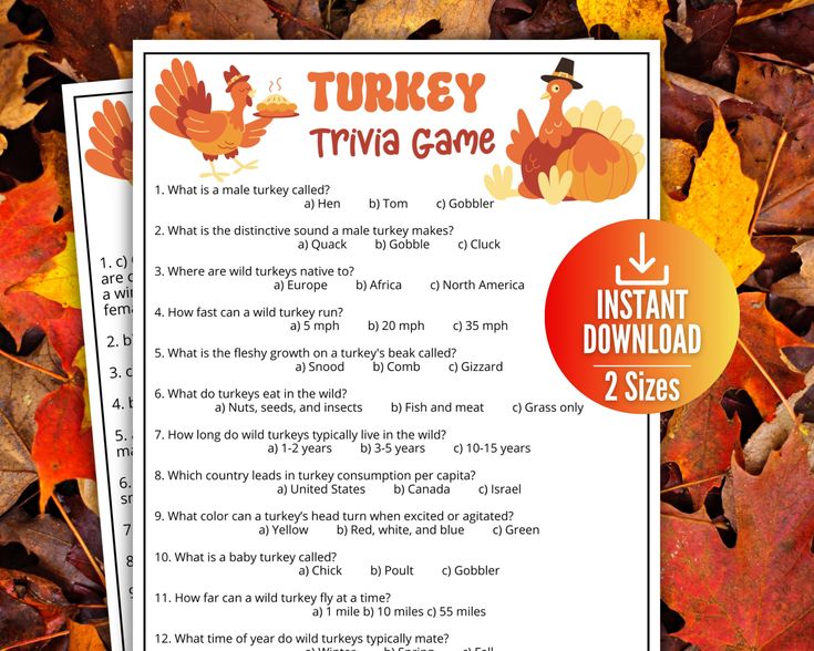 the turkey trivia game is on top of leaves