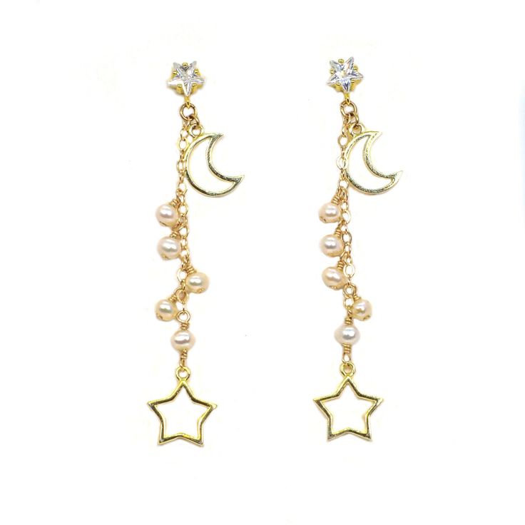 Sweet Night Earrings – La Meno Gold Hypoallergenic Dangle Jewelry, Hypoallergenic Gold Dangle Jewelry, Celestial Gold Plated Single Earring, Celestial Single Gold Plated Earring, Celestial Gold Plated Moon Earrings, Gold Single Moon-shaped Earring, Gold Celestial Round Earrings, Celestial Gold-plated Single Earring, Celestial Gold Round Earrings